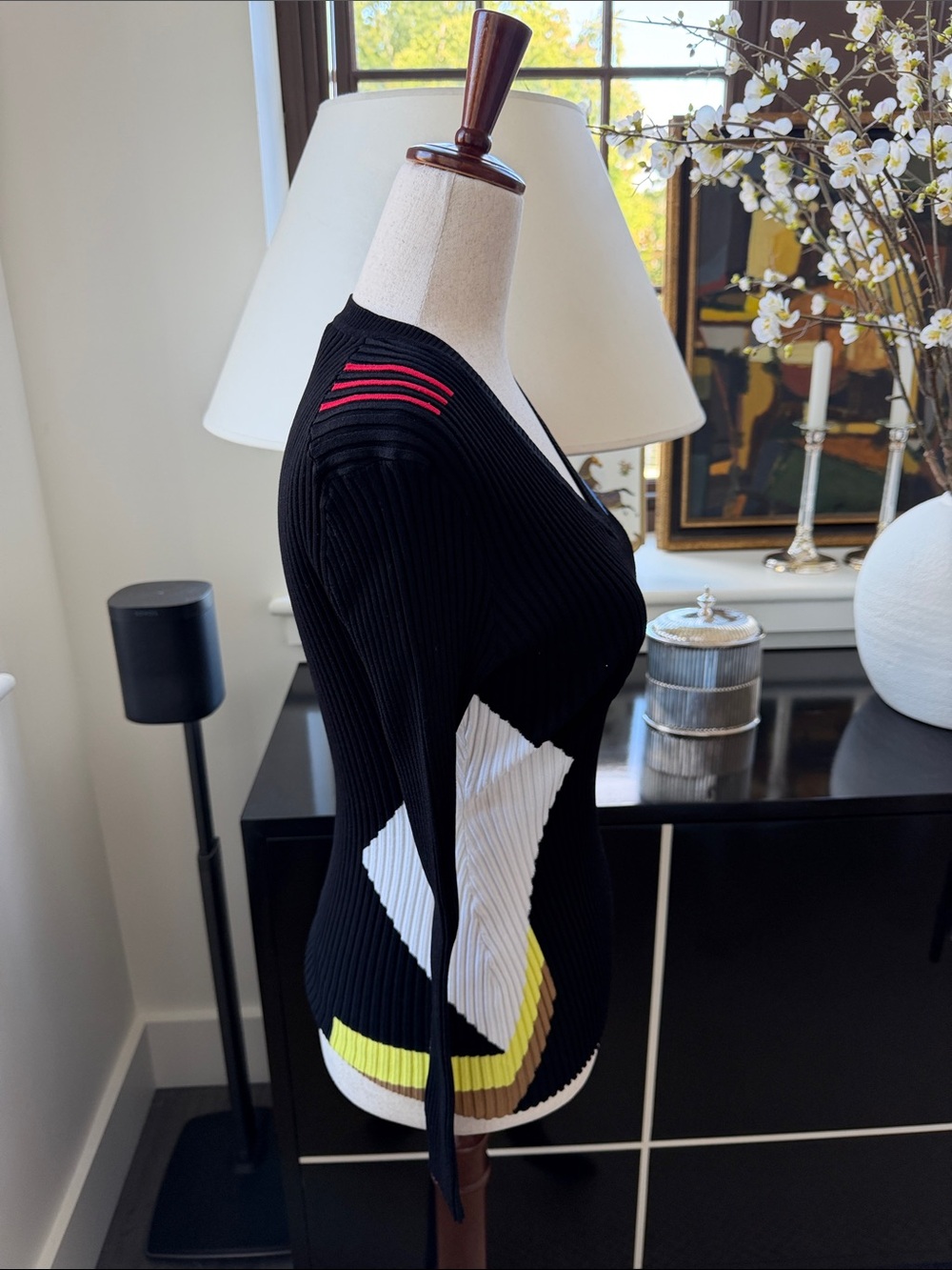 Versace Color Block Ribbed Knit V-Neck S/M - Picture 4 of 10